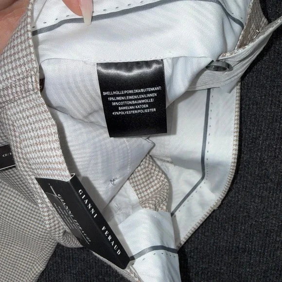 Men's Beige Checked Dress Pants - Picture 8 of 12